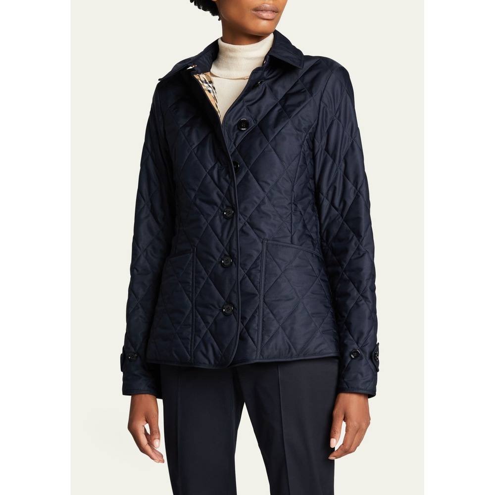 BURBERRY Diamond Quilted Thermoregulated Jacket Blue Women's Size Large NWOT
